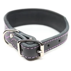 Nahka-Nasta Leveä koiran nahkapanta 35mm, musta-violetti
