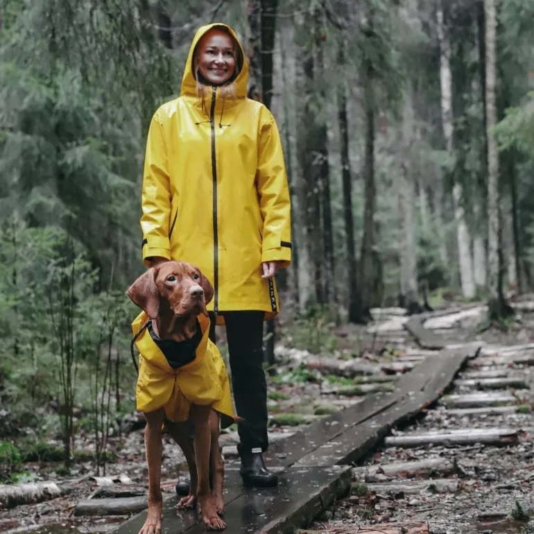 PAIKKA Heijastava koiran sadetakki, keltainen