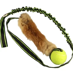 PawsMade Kaninkarvainen koiran bungee vetolelu XL tennispallolla