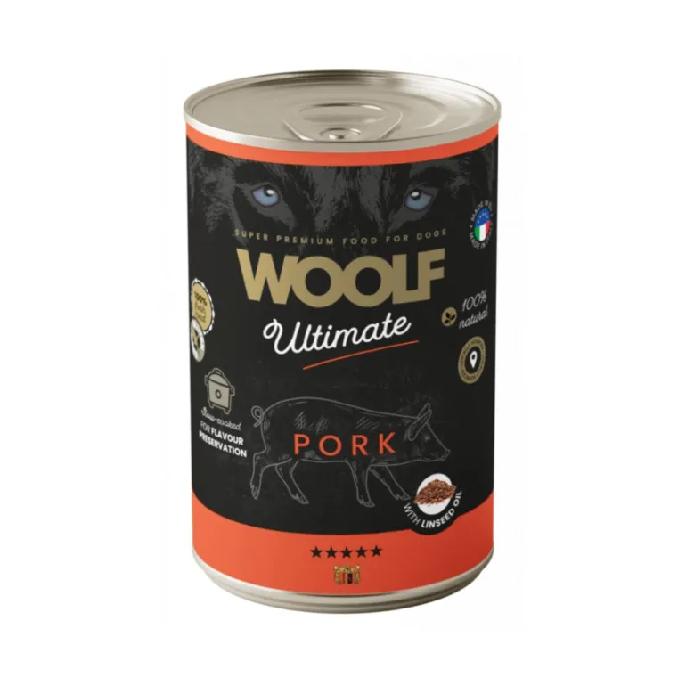 Woolf Ultimate Canned Dogfood - Sika & pellavaöljy, 400g